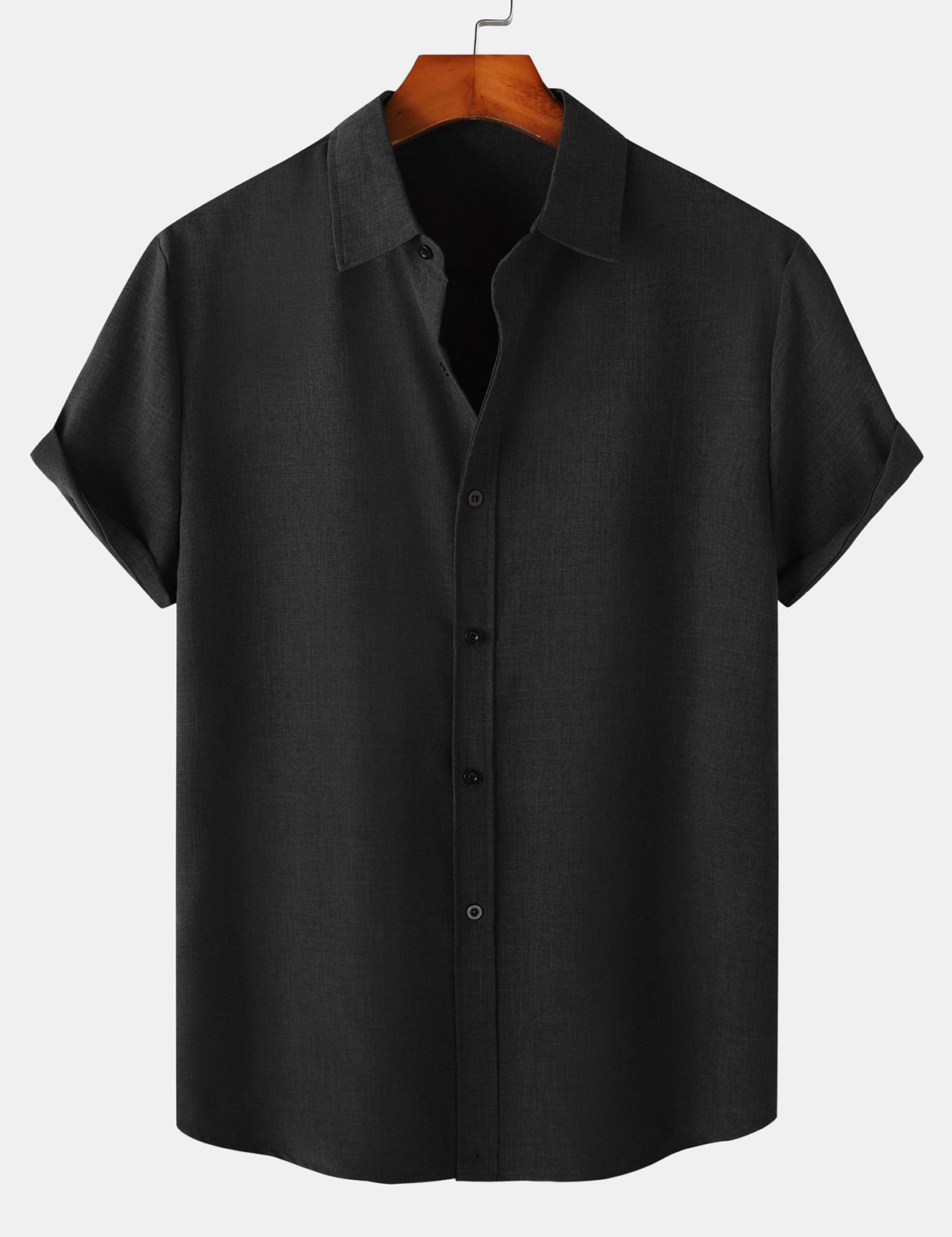 Men's Breathable Solid Colour Cotton Button Up Casual Short Sleeve Shirt