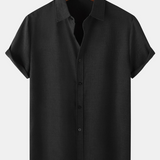 Men's Breathable Solid Colour Cotton Button Up Casual Short Sleeve Shirt