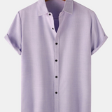 Men's Breathable Solid Colour Cotton Button Up Casual Short Sleeve Shirt