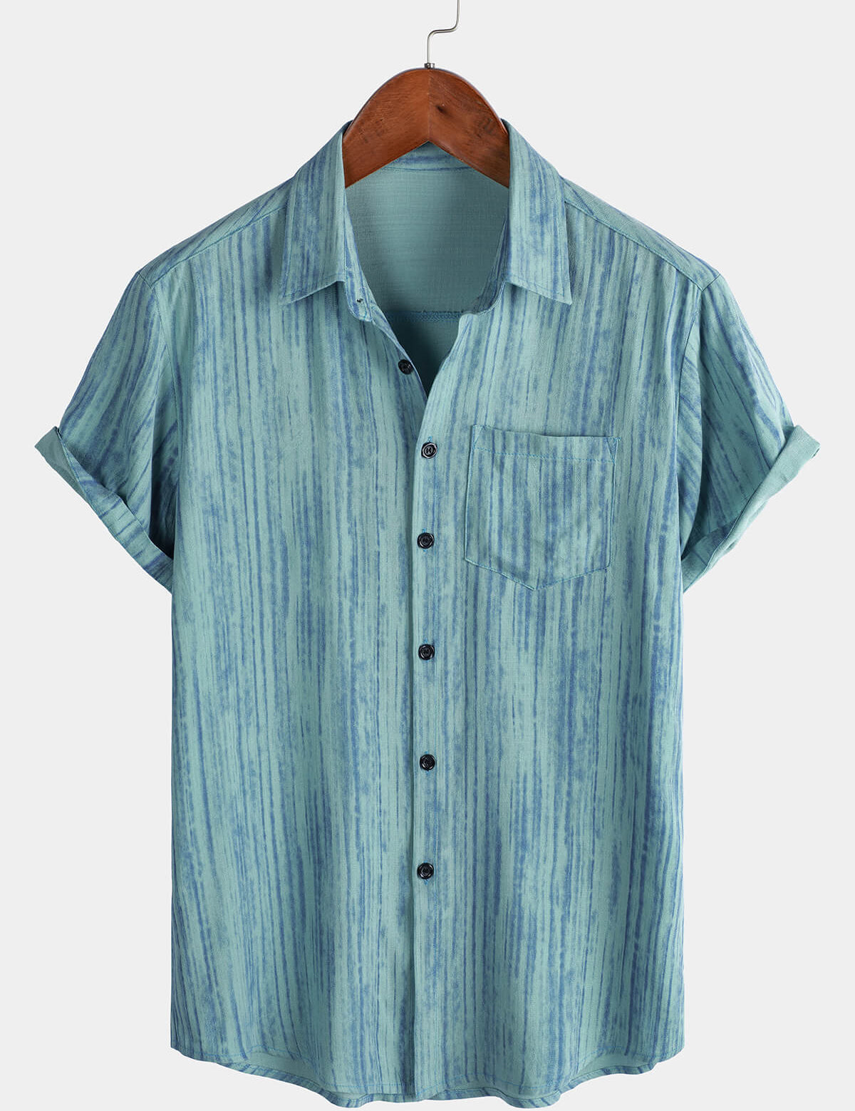 Men's Breathable Short Sleeve Pocket Black Striped Shirt