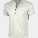 Men's Casual Cotton Linen Blend Stand Collar Short Sleeve Henley Shirt