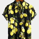 Men's Lemon Print Short Sleeve Button-Up Beach Summer Hawaiian Shirt