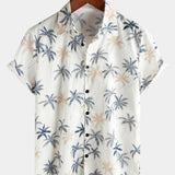 Men's Cotton Hawaiian Palm Tree Short Sleeve Button Beach Shirt
