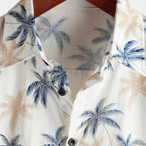 Men's Cotton Hawaiian Palm Tree Short Sleeve Button Beach Shirt