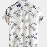 Men's Cotton Hawaiian Palm Tree Short Sleeve Button Beach Shirt
