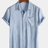 Men's Light Blue Striped Short Sleeve Breathable Cool Casual Summer Shirt
