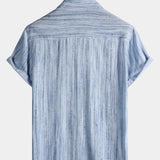 Men's Light Blue Striped Short Sleeve Breathable Cool Casual Summer Shirt