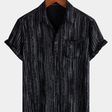 Men's Breathable Short Sleeve Pocket Black Striped Shirt