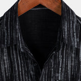 Men's Breathable Short Sleeve Pocket Black Striped Shirt