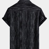 Men's Breathable Short Sleeve Pocket Black Striped Shirt