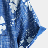Men's Blue Floral Vintage Short Sleeve Button-Up Beach Tropical Hawaiian Shirt
