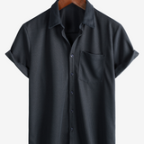 Men's Casual Waffle Short Sleeve Button Up Summer Loose Fit Beach Shirt