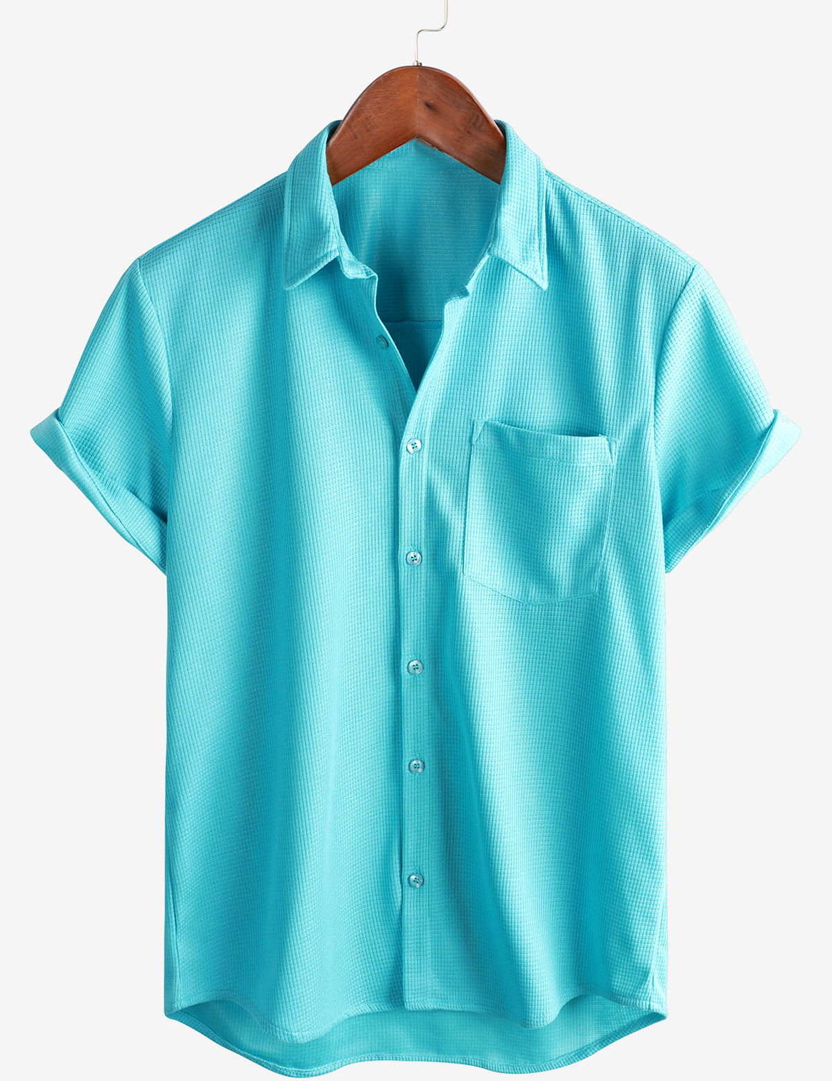 Men's Casual Waffle Short Sleeve Button Up Summer Loose Fit Beach Shirt