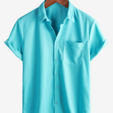 Men's Casual Waffle Short Sleeve Button Up Summer Loose Fit Beach Shirt