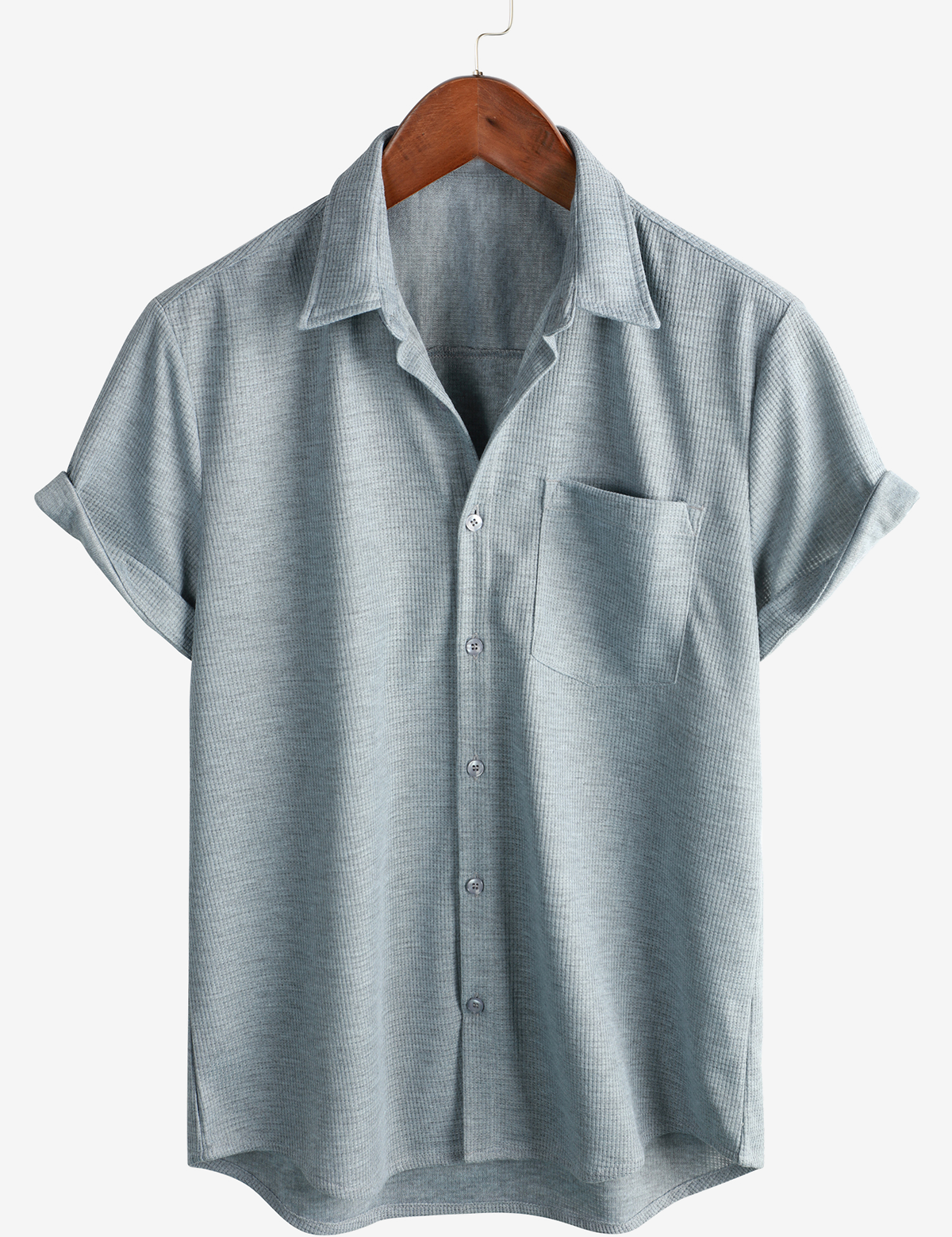 Men's Casual Waffle Short Sleeve Button Up Summer Loose Fit Beach Shirt