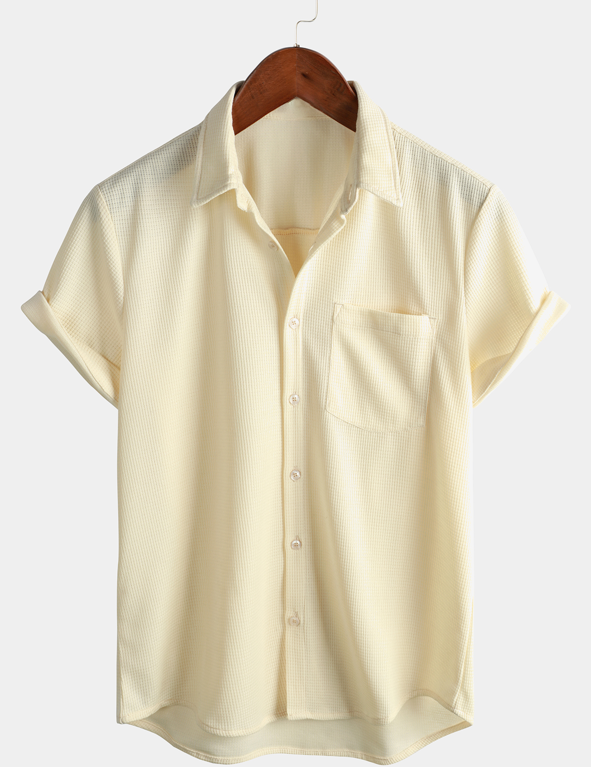 Men's Casual Waffle Short Sleeve Button Up Summer Loose Fit Beach Shirt