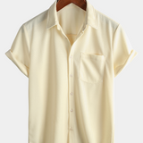 Men's Casual Waffle Short Sleeve Button Up Summer Loose Fit Beach Shirt