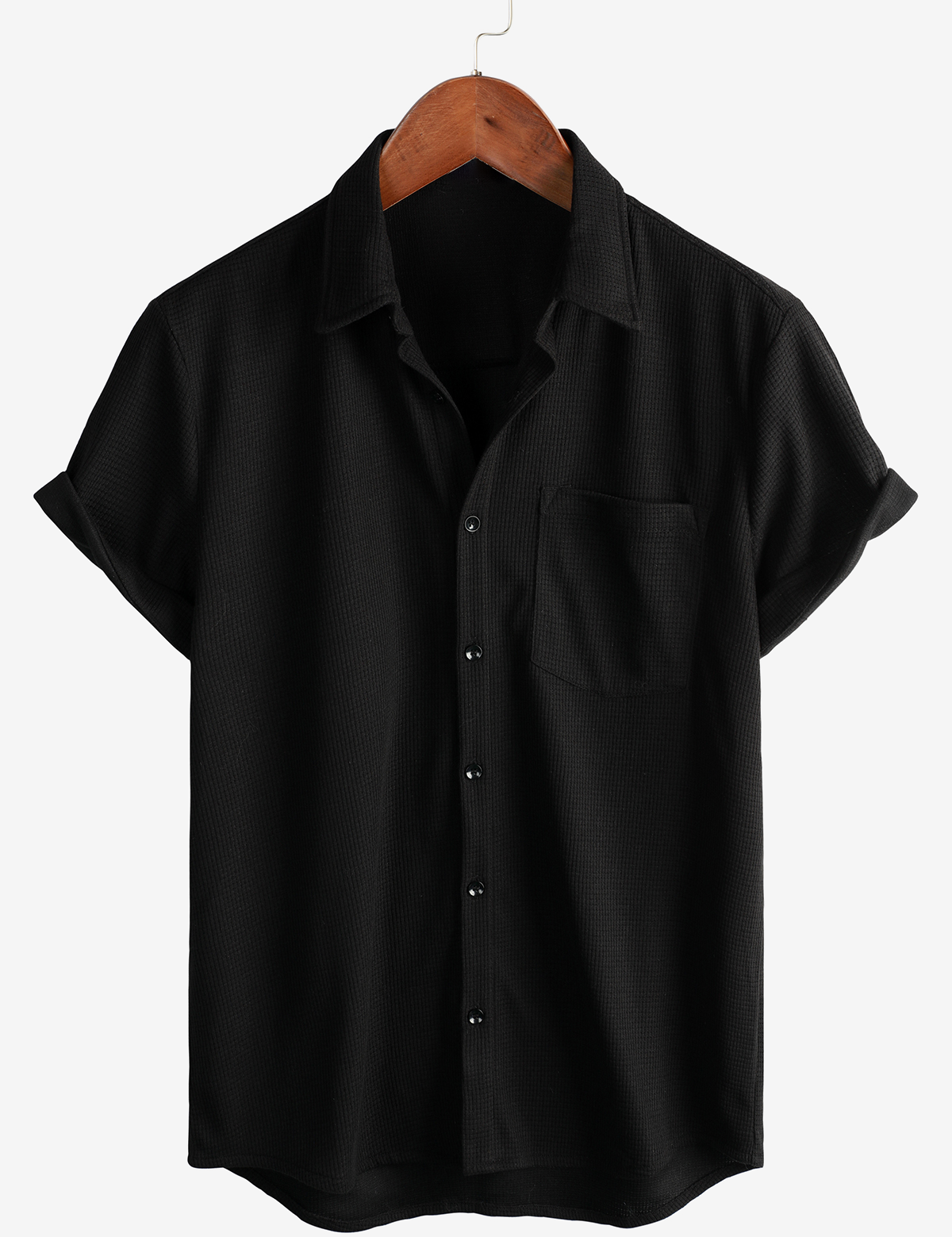 Men's Casual Waffle Short Sleeve Button Up Summer Loose Fit Beach Shirt
