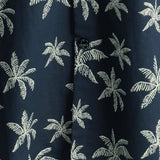 Men's Palm Tree Print Cotton Navy Blue Button-Up Short Sleeve Hawaiian Shirt