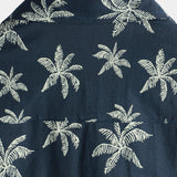 Men's Palm Tree Print Cotton Navy Blue Button-Up Short Sleeve Hawaiian Shirt