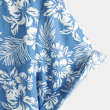 Men's Blue Tropical Floral Plant Leaf Cotton Button-Up Short Sleeve Aloha Resort Beach Shirt