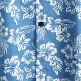 Men's Blue Tropical Floral Plant Leaf Cotton Button-Up Short Sleeve Aloha Resort Beach Shirt
