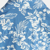 Men's Blue Tropical Floral Plant Leaf Cotton Button-Up Short Sleeve Aloha Resort Beach Shirt