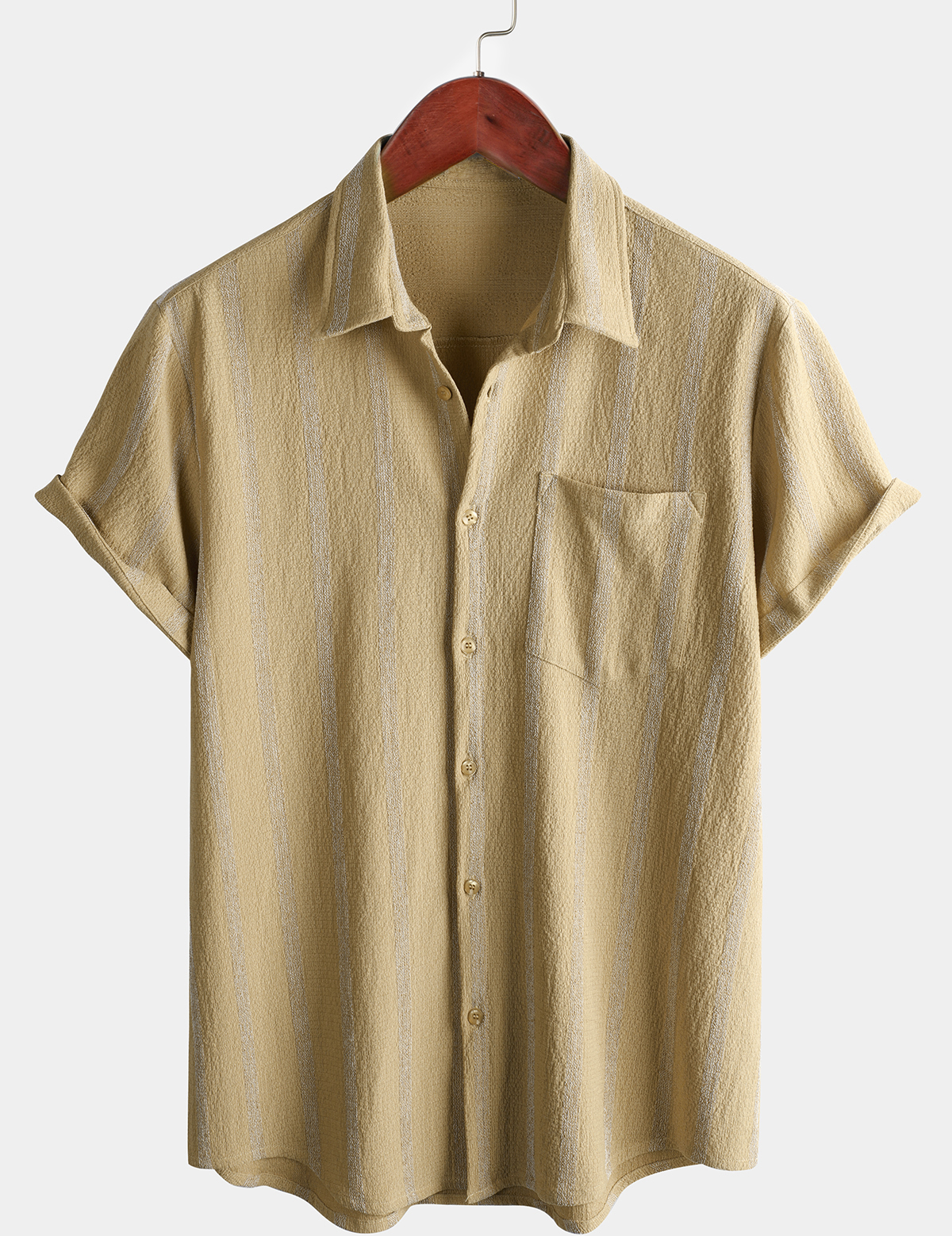 Men's Summer Striped Pocket Button Up Short Sleeve Vintage Beach Hawaiian Shirt