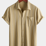 Men's Summer Striped Pocket Button Up Short Sleeve Vintage Beach Hawaiian Shirt