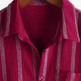 Men's Summer Striped Pocket Button Up Short Sleeve Vintage Beach Hawaiian Shirt
