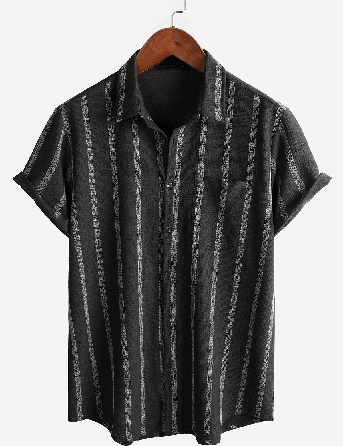 Men's Summer Striped Pocket Button Up Short Sleeve Vintage Beach Hawaiian Shirt