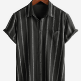 Men's Summer Striped Pocket Button Up Short Sleeve Vintage Beach Hawaiian Shirt