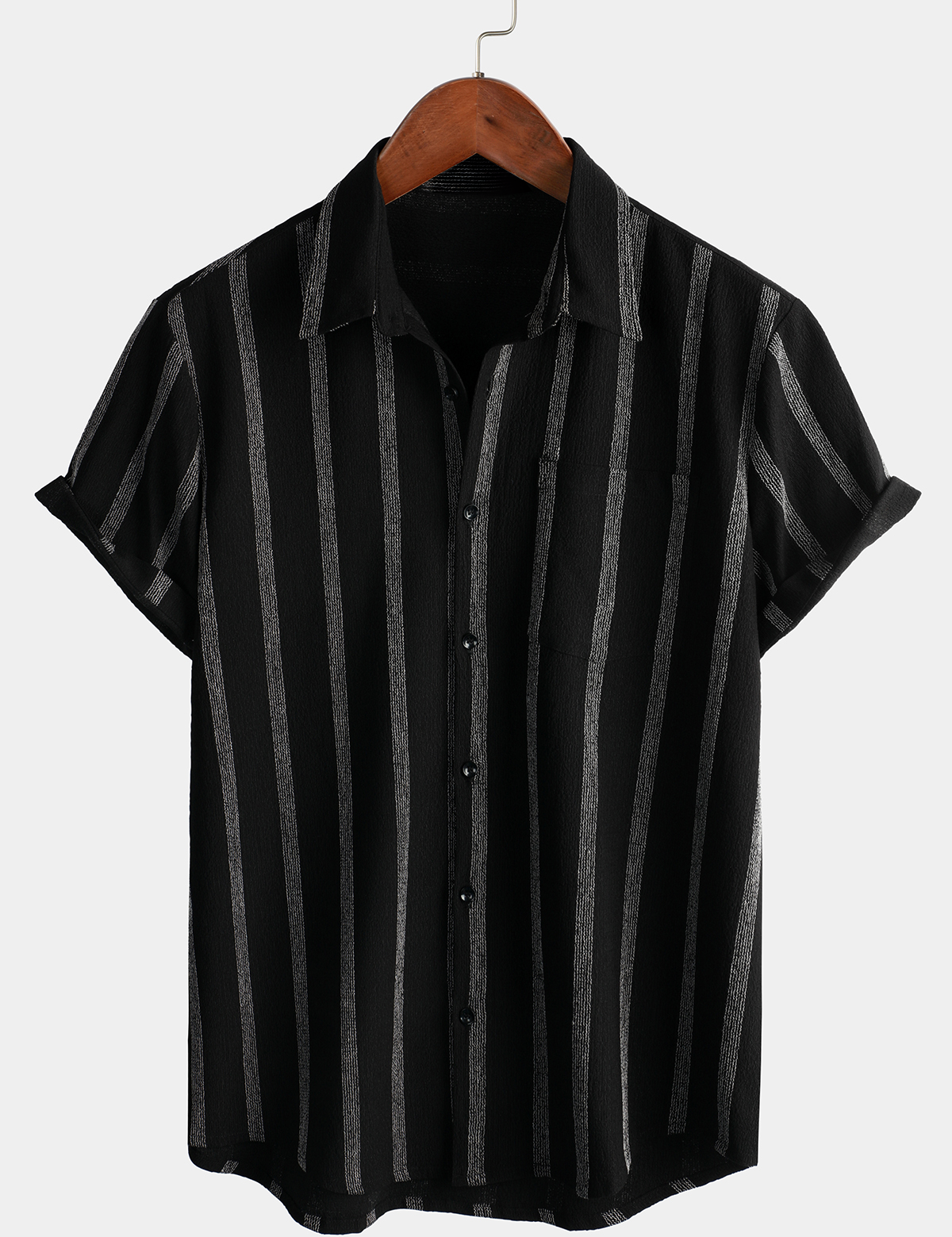 Men's Summer Striped Pocket Button Up Short Sleeve Vintage Beach Hawaiian Shirt