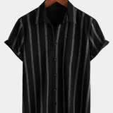 Men's Summer Striped Pocket Button Up Short Sleeve Vintage Beach Hawaiian Shirt