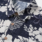 Men's Short Sleeve Cotton Breathable Island Holiday Blossom Pattern Vintage Shirt