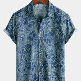 Men's Breathable Short Sleeve Tropical Botanical Cotton Shirt