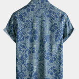 Men's Breathable Short Sleeve Tropical Botanical Cotton Shirt