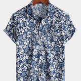 Men's Short Sleeve Cotton Breathable Island Holiday Hibiscus Print Retro Shirt