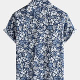 Men's Short Sleeve Cotton Breathable Island Holiday Hibiscus Print Retro Shirt