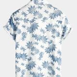 Men's Cotton Linen Maple Leaf Print Breathable Short Sleeve Shirt