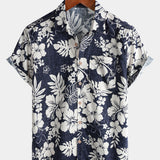 Men's Short Sleeve Cotton Breathable Island Holiday Blossom Pattern Vintage Shirt