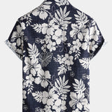 Men's Short Sleeve Cotton Breathable Island Holiday Blossom Pattern Vintage Shirt