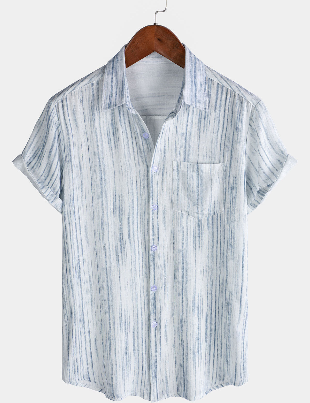 Men's Breathable Short Sleeve Pocket Black Striped Shirt