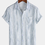Men's Breathable Short Sleeve Pocket Black Striped Shirt