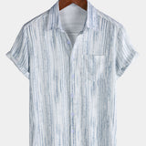 Men's Breathable Short Sleeve Pocket White Striped Shirt