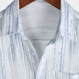 Men's Breathable Short Sleeve Pocket White Striped Shirt