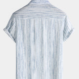Men's Breathable Short Sleeve Pocket White Striped Shirt