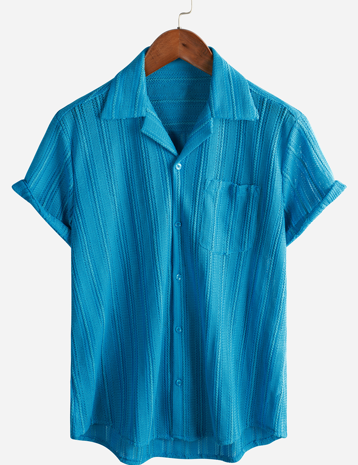 Men's Summer Lace Short Sleeve Casual Button Up Beach Shirt