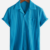 Men's Summer Lace Short Sleeve Casual Button Up Beach Shirt