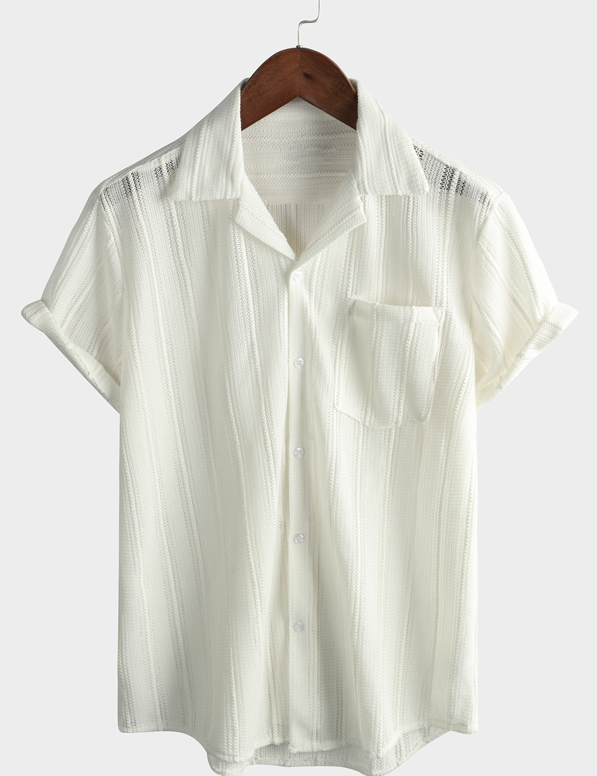 Men's Summer Lace Short Sleeve Casual Button Up Beach Shirt